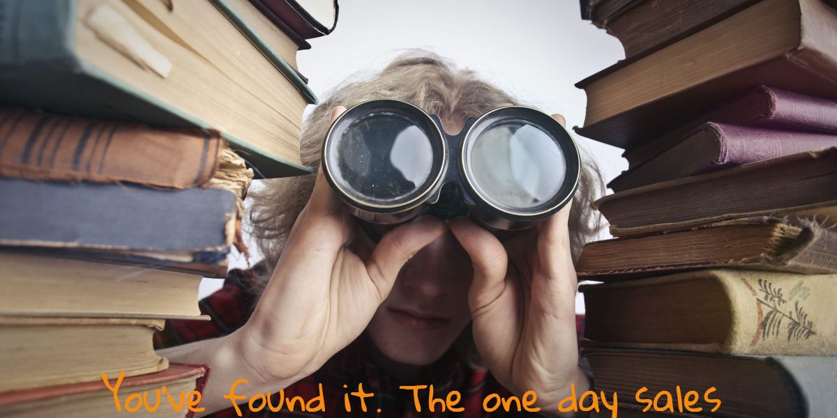 Librarian using binoculars